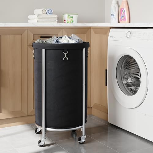 ELYKEN Laundry Basket with Wheels, Round Rolling Laundry Hamper - Image 2