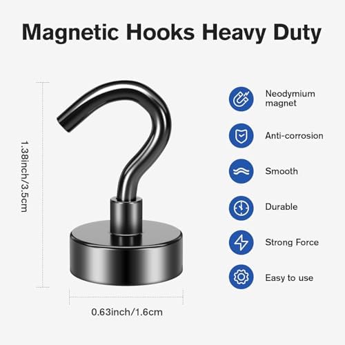 Grtard 200 Pcs Black Magnetic Hooks Heavy Duty, 30LBS Strong Magnet Hooks - Image 4