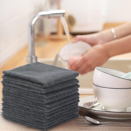 SINLAND Microfiber Cleaning Cloth Kitchen Dish Cloths 12x12in 12 Pack Grey - Image 6