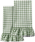 HunnmingRe 2 Pcs Green Gingham Kitchen Towels Cotton Ruffled by HunnmingRe