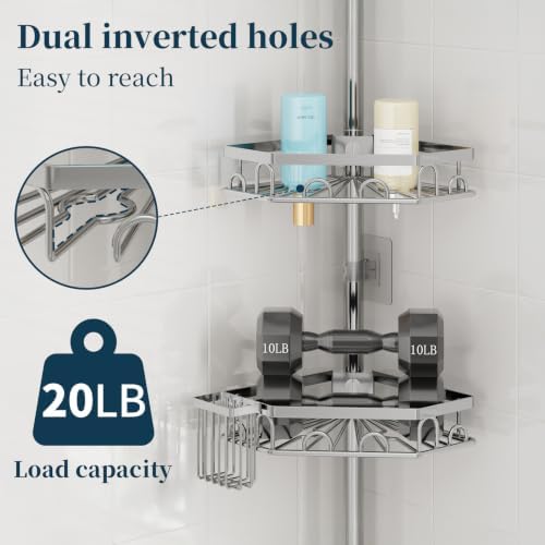 Consumest Shower Caddy Tension Pole, Shower Caddy Corner, 4 Tier - Image 6