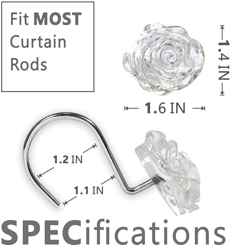 Clear Rose Shower Curtain Hooks: Cute Flower Bathroom Curtain Rings - Image 5