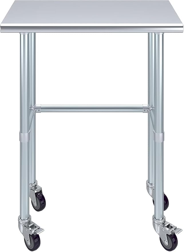 Stainless Steel Work Table Open Base & Wheels | Work Station | Metal Work Bench (Stainless Steel Work Table Open Base + Casters) (30" Long x 18" Deep)
