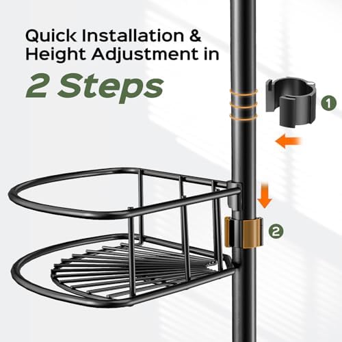 HAMITOR Corner Shower Caddy Tension Pole: No-Drill Rustproof Bathroom Shelf - Image 4