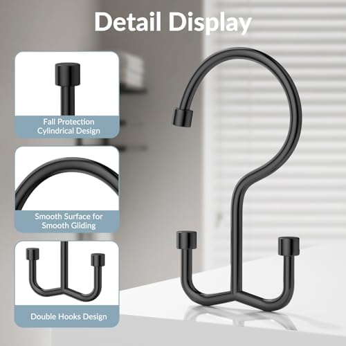 OEH Shower Curtain Hooks, Durable Black Shower Curtain Hooks Rust Proof - Image 4