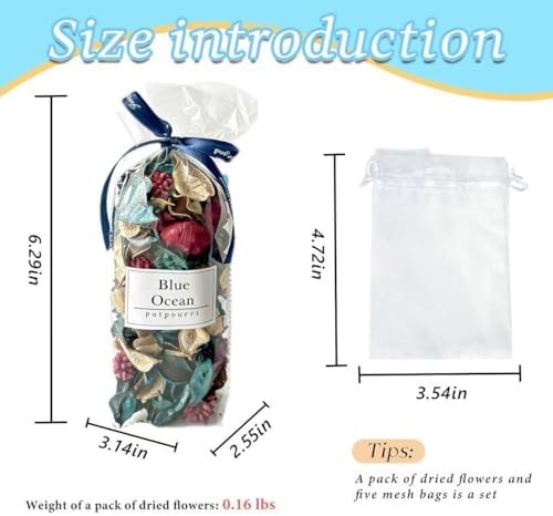 Blue Ocean Breeze Potpourri Bowl Filler, 5 Mesh Bags, Coastal Home Decor - Image 2
