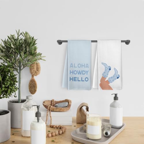 Coastal Cowgirl Kitchen Towels and Dishcloths Set of 2, Western Bluey Dish - Image 6