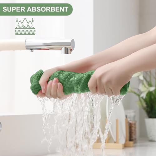 Homaxy 16 Pack 100% Cotton Kitchen Towels and Dishcloths Set, Grass Green - Image 3