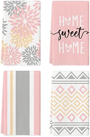 Artoid Mode Pink Stripes Home Sweet Home Boho Kitchen Towels Dish Towels by ArtoidMode