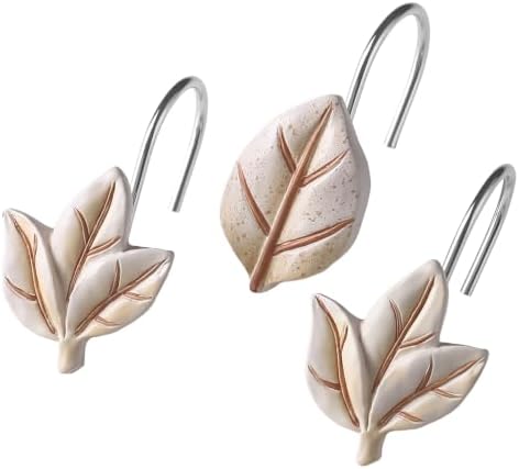 Beige Plant Leaf Shower Curtain Hooks, Eucalyptus Bathroom Decor by Gibelle