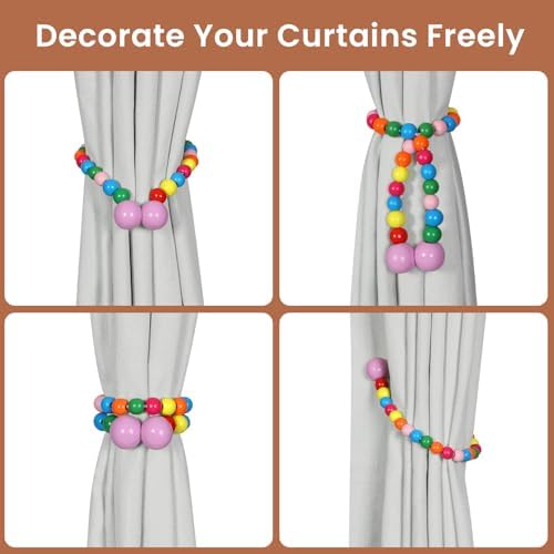 KLOGTSIND Magnetic Curtain Tiebacks, 2 Pack Wood Bead Curtain Holdbacks - Image 4