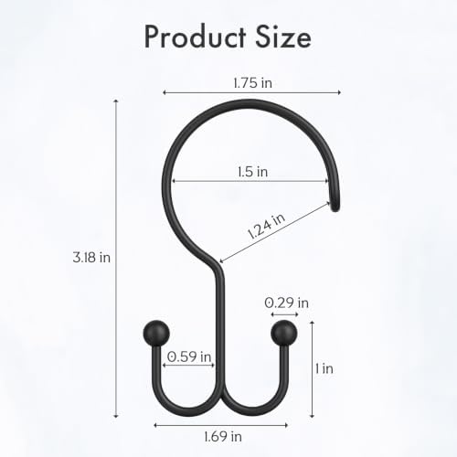 Bathway Black Shower Curtain Hooks Ring, Rust Proof Metal Shower Hooks - Image 2
