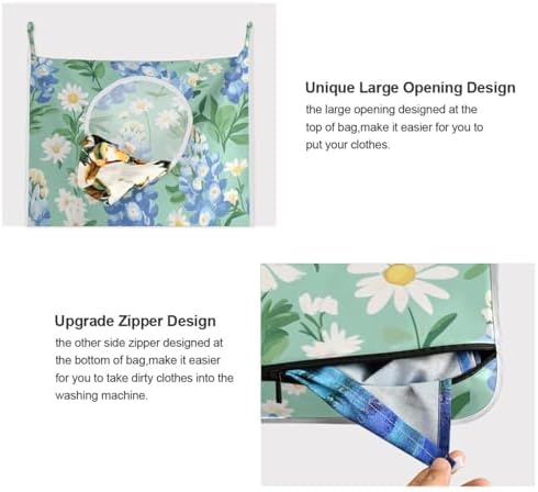 Mint Green Bluebonnet and Daisies Hanging Laundry Hamper Door Hampers Bag Basket - Image 4