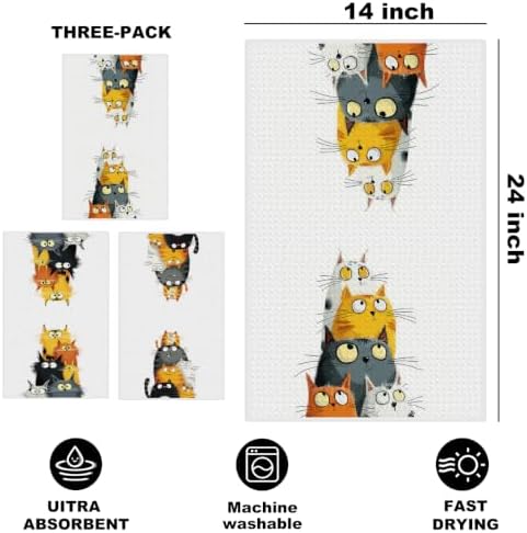 3 Pcs Cute Cat Kitchen Towels, Funny Cats Gifts Absorbent Hand Towels-05 - Image 2