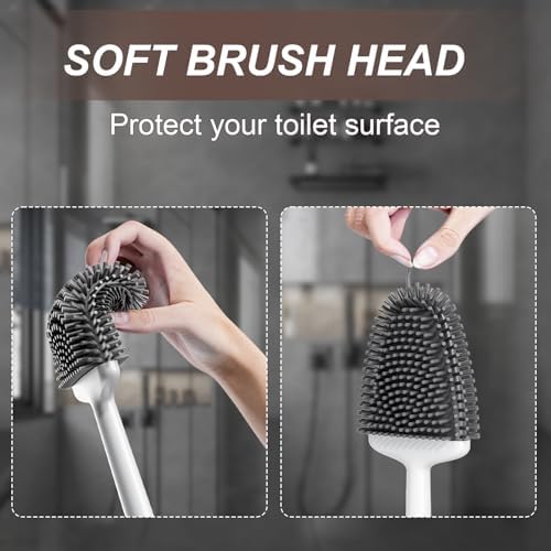 Sellemer Silicone Toilet Brush, Ventilation Slots Holder 1 Pack Pearl White - Image 4