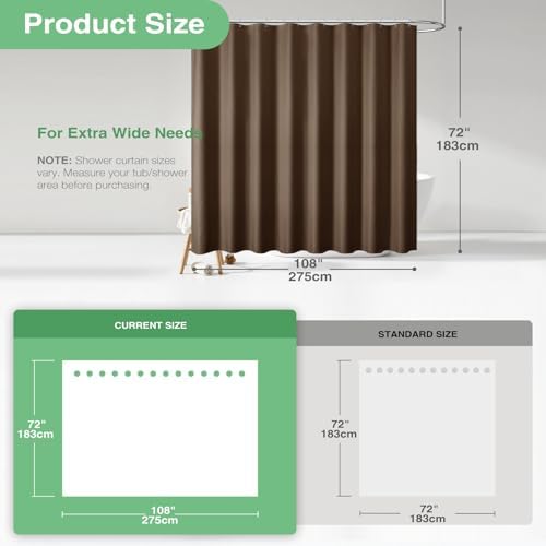 Dynamene Extra Wide Waffle Shower Curtain 256 GSM Fabric 108x72 Brown - Image 3
