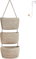 Over the Door Hanging Basket for Organizing 3 Tiers Woven Cotton Rope Wall by ililmmoe