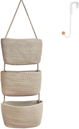 Over the Door Hanging Basket for Organizing 3 Tiers Woven Cotton Rope Wall by ililmmoe