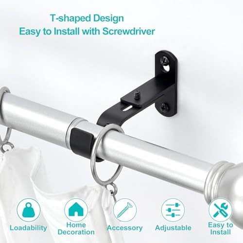 Adjustable Curtain Rod Brackets, Metal Window Drapery Rod Hanger Holders Hooks - Image 6