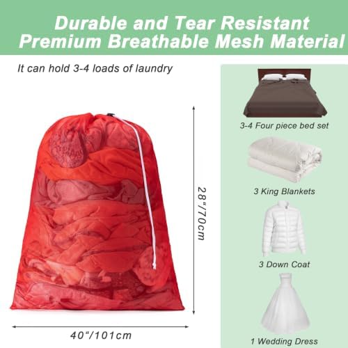 1 Pack Mesh Travel Laundry Bag 28" x 40"Extra Large Dirty Clothes Organizer - Image 2