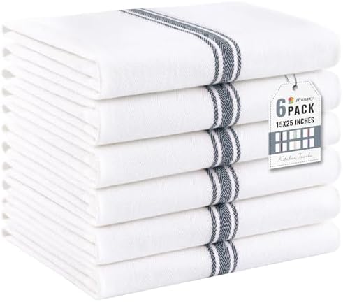 Homaxy 100% Ring Spun Cotton Kitchen Towels 6 Pack, Slate Gray Stripe by Homaxy