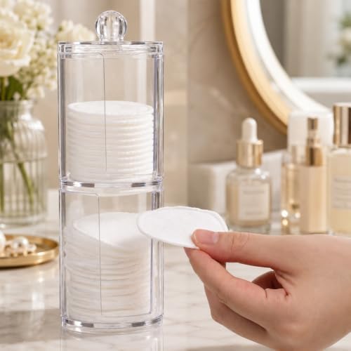 2 Pcs Cotton Round Holder with Lid Plastic Pad Dispenser - Image 4