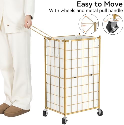 WOWLIVE Rolling Laundry Basket, Metal Wire Frame Laundry Hamper - Image 5