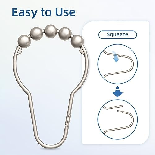 Titanker Shower Curtain Hooks Rings, Rust-Resistant Metal Shower Curtain Hooks - Image 2