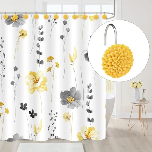 Sunlit Decorative Floral Shower Curtain Hooks, Dahlia Pinnata Flower Shower - Image 3