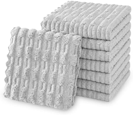 kimteny Microfiber Dish Cloths for Washing Dishes 8 Pack, Light Grey by kimteny