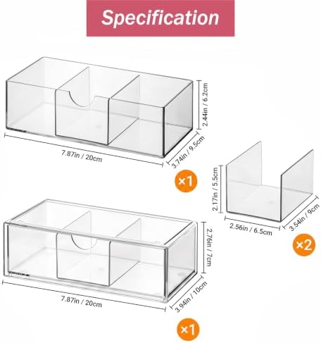 2 Tier Clear Bathroom Counter Organizer, Stackable Storage Drawers - Image 2