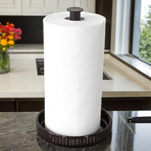 Paper Towel Holder Countertop, Ceramic Base, Fits Double to Family Rolls - Image 5