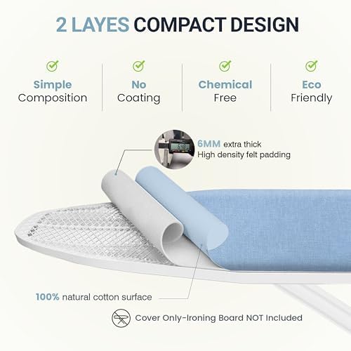 UniSimp Ironing Board Cover and Pad 15"x54" Extra Thick Natural Cotton - Image 3