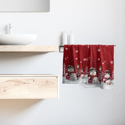 Christmas Snowman Red Dish Towels Winter Snow Bathroom Hand Towels 28.3x14 Inch - Image 6