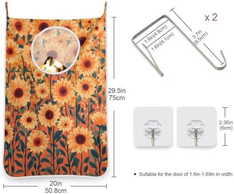 Orange Sunflowers and Poppy Flowers Door Hanging Laundry Hamper Bag - Image 3