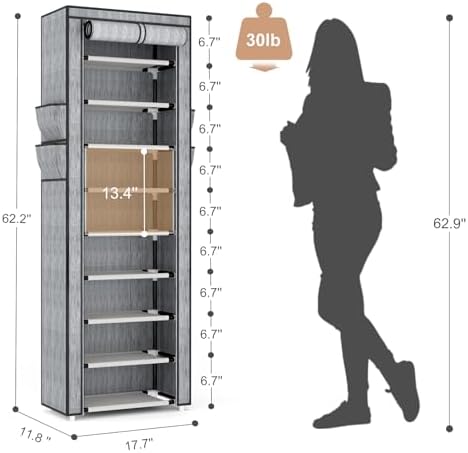 VILICK Shoe Rack with Cover Narrow Shoe Rack Organizer with 4 Side Pockets 10 - Image 3