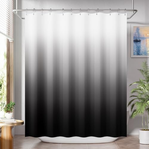 AmazerBath Shower Curtain, Ombre Black Fabric Shower Curtain Set by AmazerBath