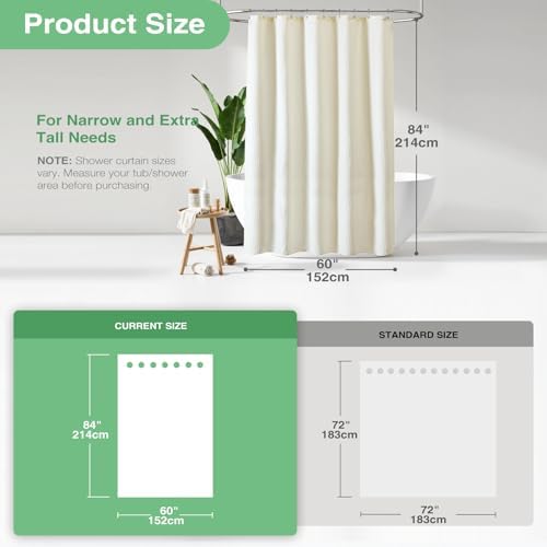 Dynamene Stall Waffle Shower Curtain 256 GSM Heavy Fabric 60x84 Cream/Ivory - Image 3