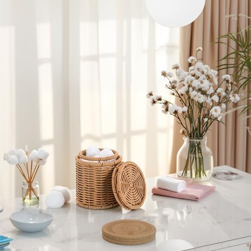 Rattan Q-tip Holder with Lid, Cotton Swab Canister - Image 6