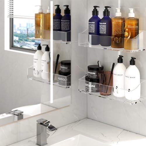 Clear Acrylic Shower Shelves, Adhesive Bathroom Caddy Organizer - Image 2