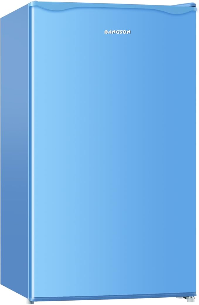 BANGSON Mini Fridge with Freezer, 3.2Cu.Ft, Single Door Small Refrigerator, Energy-efficient, Low Noise, Mini fridge for Bedroom Dorm and Office, Blue