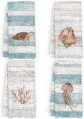 Beach Coastal Kitchen Towels and Dishcloths Set of 4, Lake House Beachy by HFXHANGD