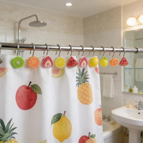 Two Fish Home Fashions Set of 12 Decorative Fruits Shower Curtain Hooks - Image 5