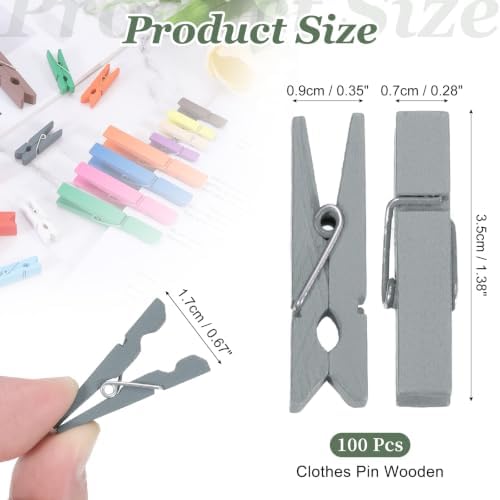 uxcell 100 Pcs Wooden Clothespins, 1.4 Inch Clothes Pins Wooden Colored Small - Image 2