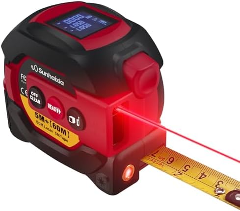 Laser Tape Measure 3 in 1 with Laser Level Crosshairs |196ft/60m LCD by SUNHAIXIA