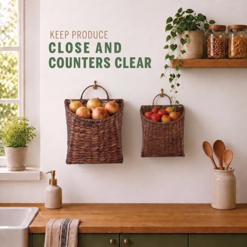 84ECO Set of 2 Brown Wicker Hanging Baskets - Image 5