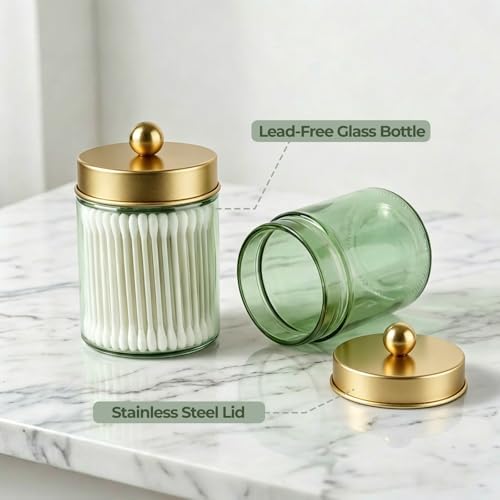 Amolliar Glass Apothecary Jar Qtip Holder w/Metal Lids - Image 3