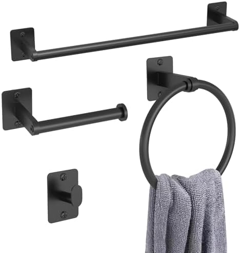 KLJKPA Black Bathroom Accessories Set, 4-Piece Bathroom Hardware Set by KLJKPA