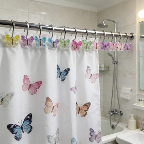 Two Fish Home Fashions Set of 12 Decorative New ButterflyShower Curtain Hooks - Image 2