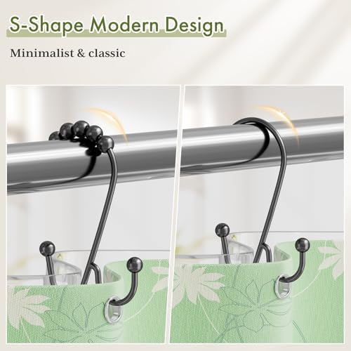 Bathway Black Shower Curtain Hooks Rings, Double Shower Hooks - Image 5